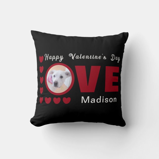 Cute Happy Valentines Day Dog Love Hearts Red Throw Pillow (Front)