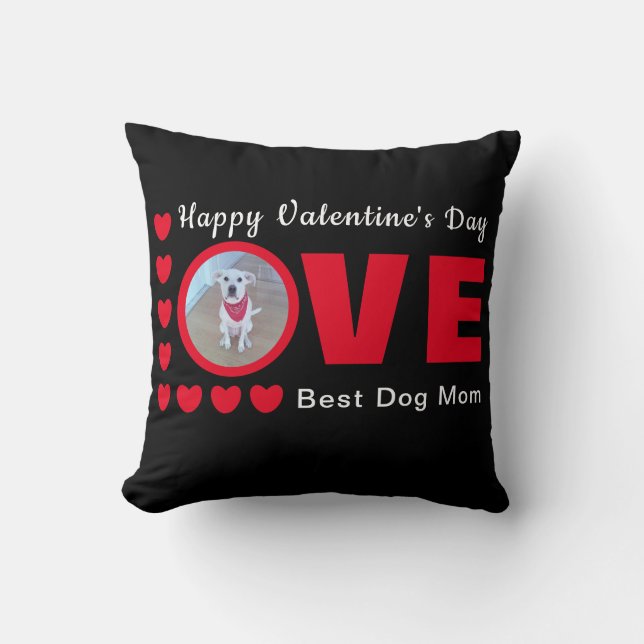 Cute Happy Valentines Day Dog Mom Love Hearts Red Throw Pillow (Front)