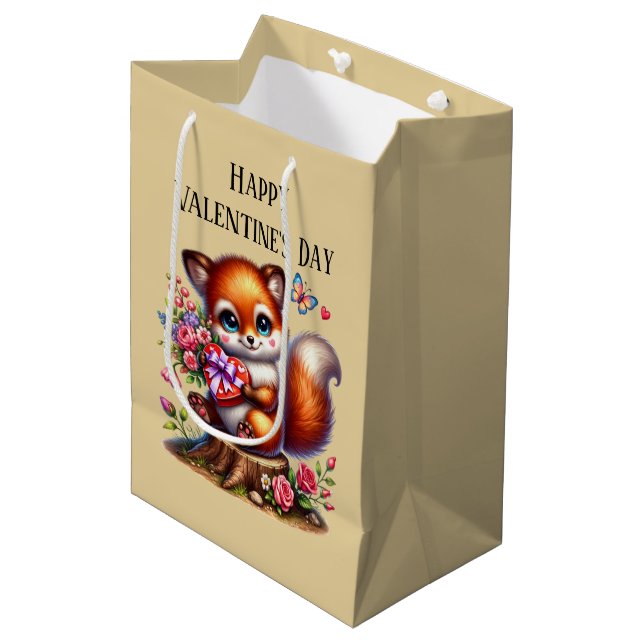 Cute Happy Valentine's Day fox Medium Gift Bag (Front Angled)