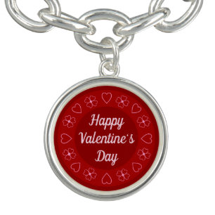 Cute Happy Valentine's Day Hearts and Flowers Red Bracelet