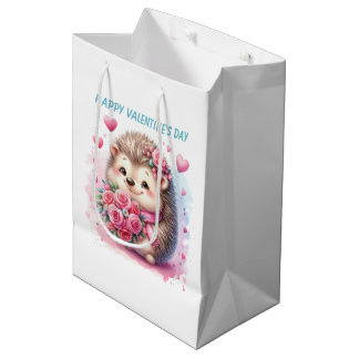 Cute Happy Valentine's Day hedgehog Medium Gift Bag