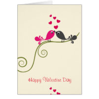 Cute Happy Valentines Day Love Birds And Hearts Card