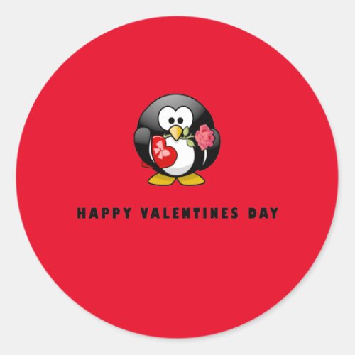 Cute Happy Valentines Day Penguin Bird Classic Round Sticker