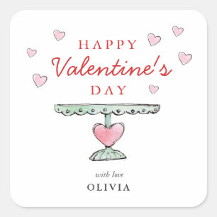 Cute Happy Valentine's Day Pink and white hearts Square Sticker