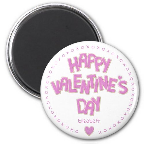 cute Happy Valentines Day pink cutout letters Magnet