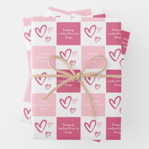 Cute Happy Valentine's Day Pink Hearts Pattern Wrapping Paper Sheets
