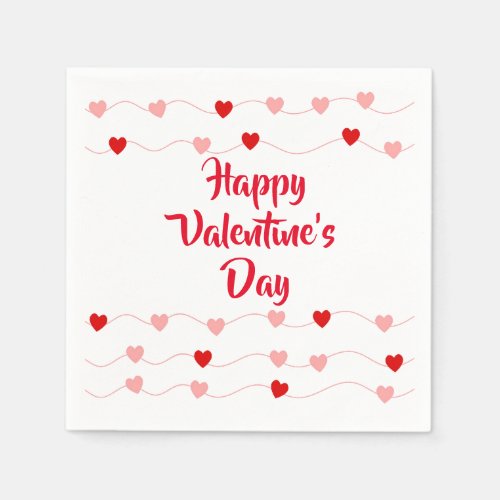 Cute Happy Valentines Day Pink Red String Hearts Napkins