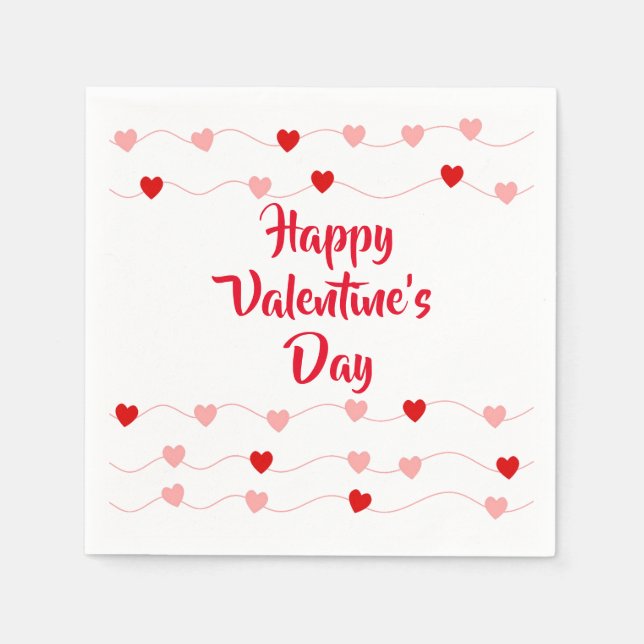 Cute Happy Valentines Day Pink Red String Hearts Napkins (Front)