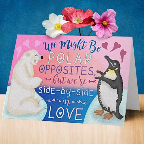 Cute Happy Valentines Day Polar Bear Penguin Love Holiday Card