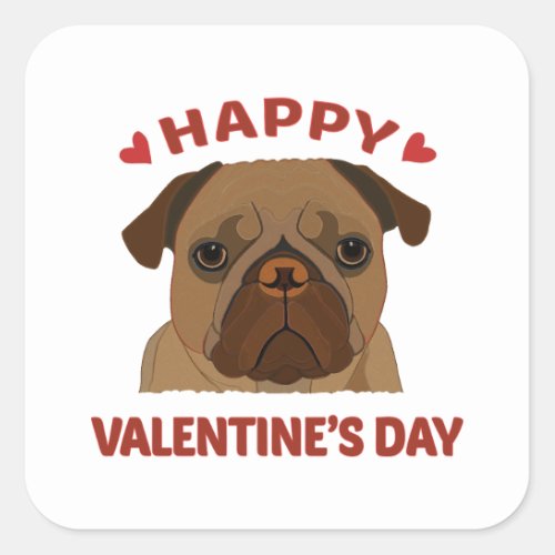 Cute Happy Valentines Day Pug Dog Square Sticker