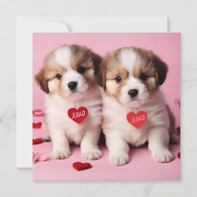 Cute Happy Valentine's Day Puppies  Holiday Card (Front)