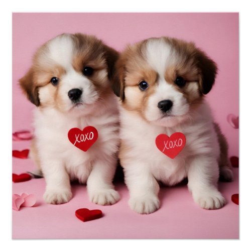 Cute Happy Valentines Day Puppies  Poster