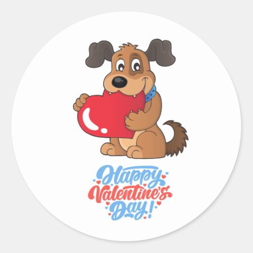 Cute Happy Valentines Day Puppy  Classic Round Sticker