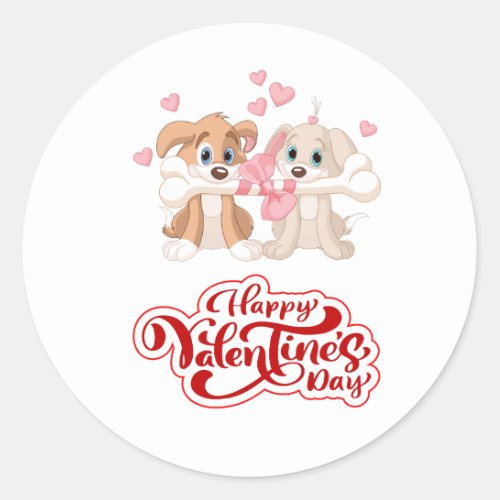 Cute Happy Valentines Day Puppy  Classic Round Sticker