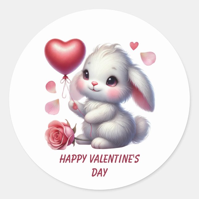Cute Happy Valentine's day rabbit Classic Round Sticker (Front)