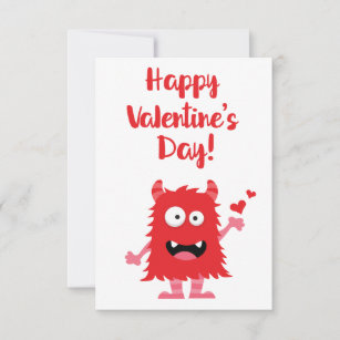 Cute Happy Valentine's Day Red Cartoon Monster Note Card