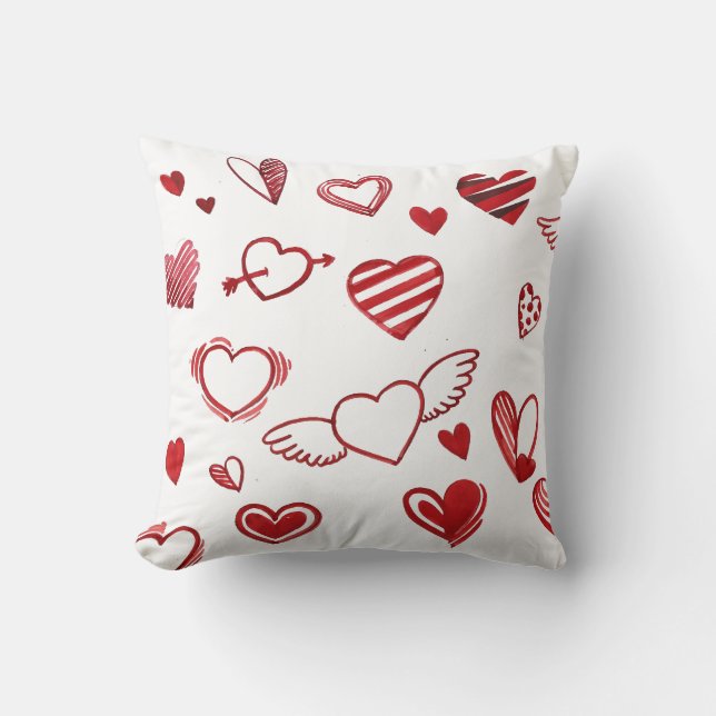 Cute Happy Valentine's Day Red Heart on White Throw Pillow (Front)