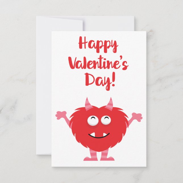 Cute Happy Valentine's Day Red Monster Valentine Note Card (Front)