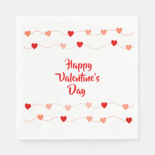 Cute Happy Valentines Day Red Pink String Hearts Napkins