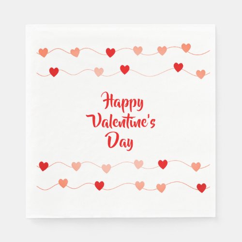Cute Happy Valentines Day Red Pink String Hearts Napkins