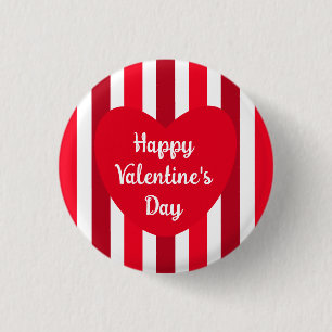 Cute Happy Valentine's Day Red Striped Simple Button