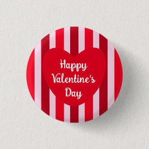 Cute Happy Valentine's Day Red Striped Simple Button