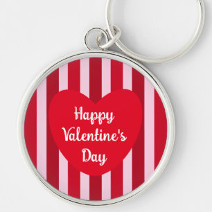 Cute Happy Valentine's Day Red Striped Simple Keychain