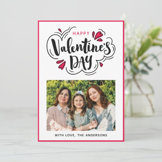 Cute Happy Valentine's Day Script Photo Holiday Card (Standing Front)