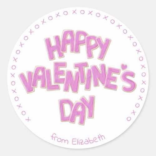 cute Happy Valentines Day spelled out in cookies Classic Round Sticker