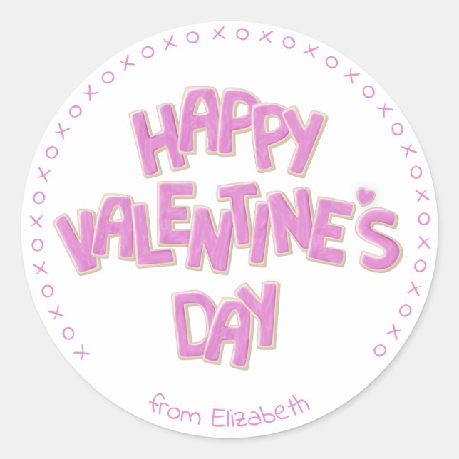 cute Happy Valentines Day spelled out in cookies Classic Round Sticker (Front)