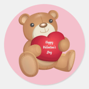 Cute Happy Valentine's Day Teddy Bear Classic Round Sticker
