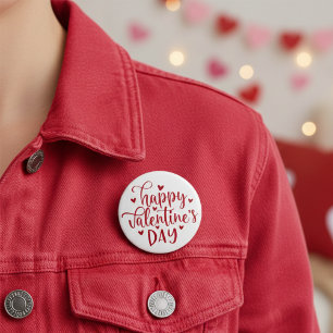 Cute Happy Valentine's Day with Red Hearts Button