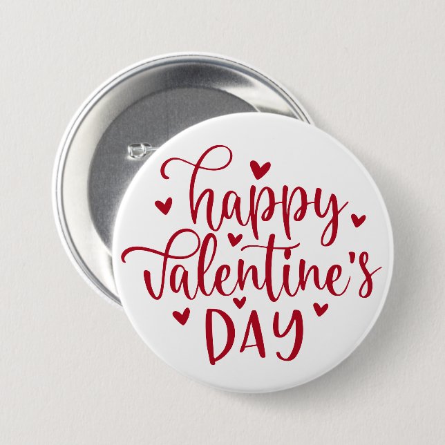 Cute Happy Valentine's Day with Red Hearts Button (Front & Back)