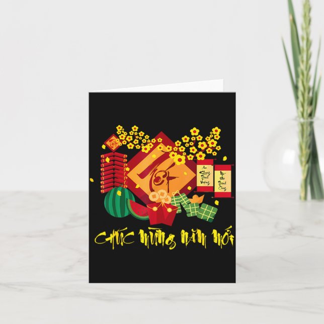 Cute Happy Vietnamese Lunar Chuc Mung Card (Front)