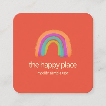 Cute Happy Watercolor Rainbow Square Business Card by sm_business_cards at Zazzle