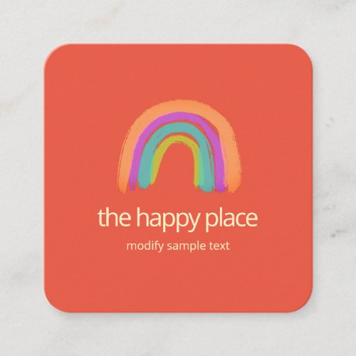 Cute Happy Watercolor Rainbow Square Business Card