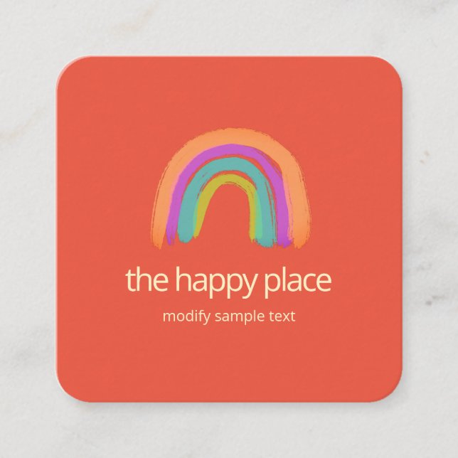 Cute Happy Watercolor Rainbow Square Business Card (Front)