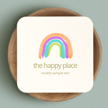 Cute Happy Watercolor Rainbow Square Business Card by sm_business_cards at Zazzle