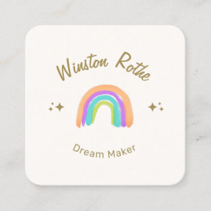Cute Happy Watercolor Rainbow Square Business Card