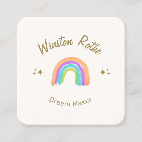 Cute Happy Watercolor Rainbow Square Business Card