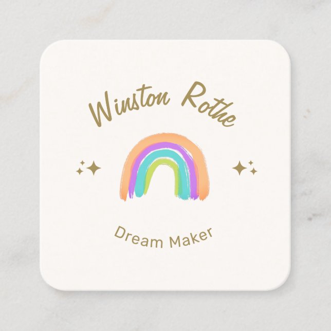 Cute Happy Watercolor Rainbow Square Business Card (Front)