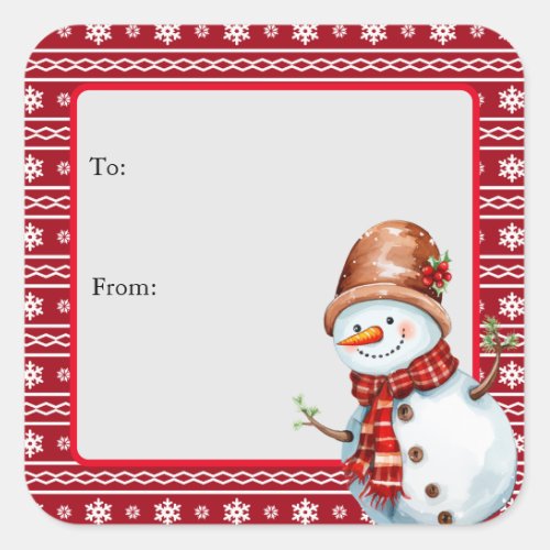Cute Happy Watercolor Snowman To From Christmas Square Sticker
