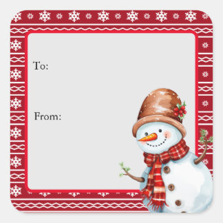 Cute Happy Watercolor Snowman To From Christmas Square Sticker