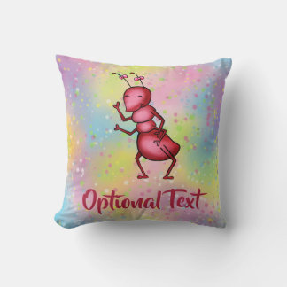 Cute happy waving ant cartoon with bows on antenna throw pillow