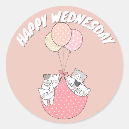 CUTE HAPPY WEDNESDAY CAT CLASSIC ROUND STICKER