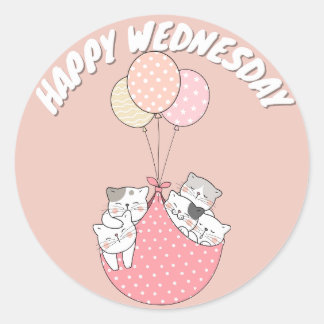 CUTE HAPPY WEDNESDAY CAT CLASSIC ROUND STICKER