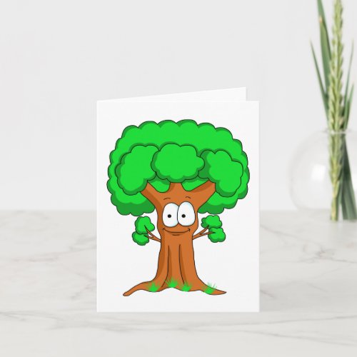 Cute Happy Whimsical Green Tree Card