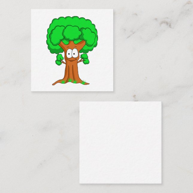Cute Happy Whimsical Green Tree Note Card (Front/Back)