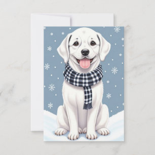 Cute Happy White Dog Flat Thank You Card