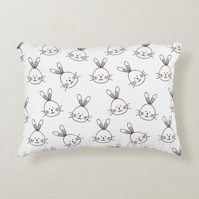 Cute Happy White Easter Bunny Accent Pillow (Front)